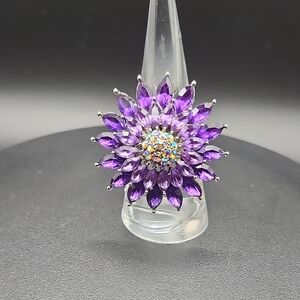Vibrant Purple Floral Adjustable Ring